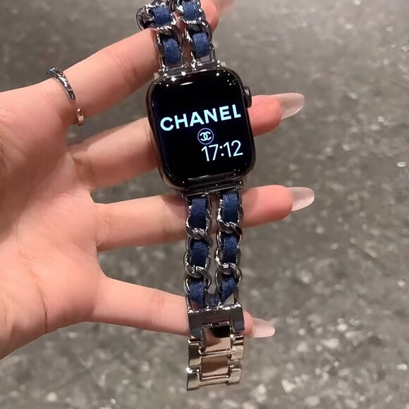NEW Luxury Adjustable Stylish Strap Silver Stainless Chain Denim For Apple Watch - Picture 2 of 7